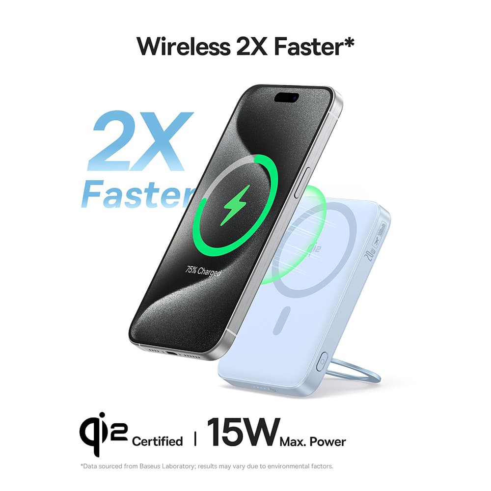 Baseus Power Bank PicoGo 5000mAh modrá s otočným stojánkem a kabelem Type-C - náhled 5
