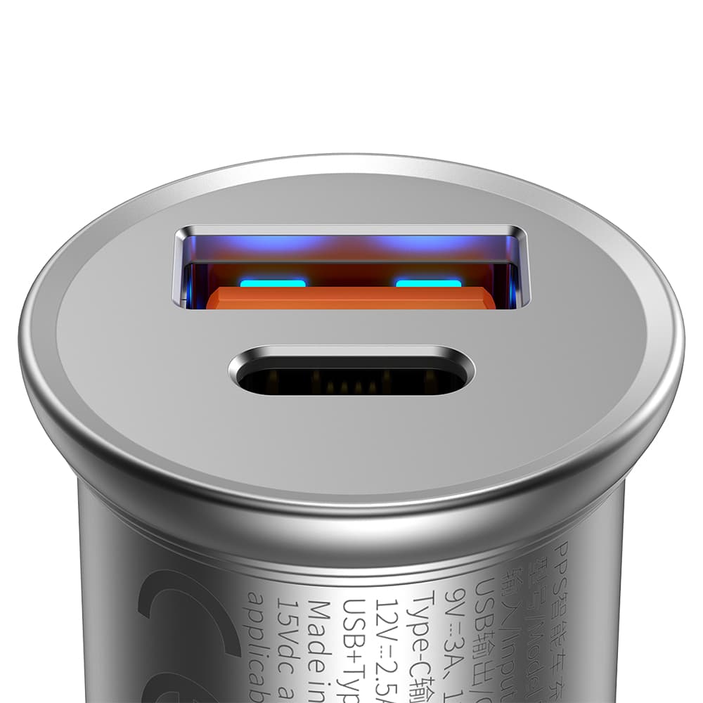 Baseus Car Charger Circular Metal Type-C USB PPS 30W Multi Protocol stříbrná - náhled 5