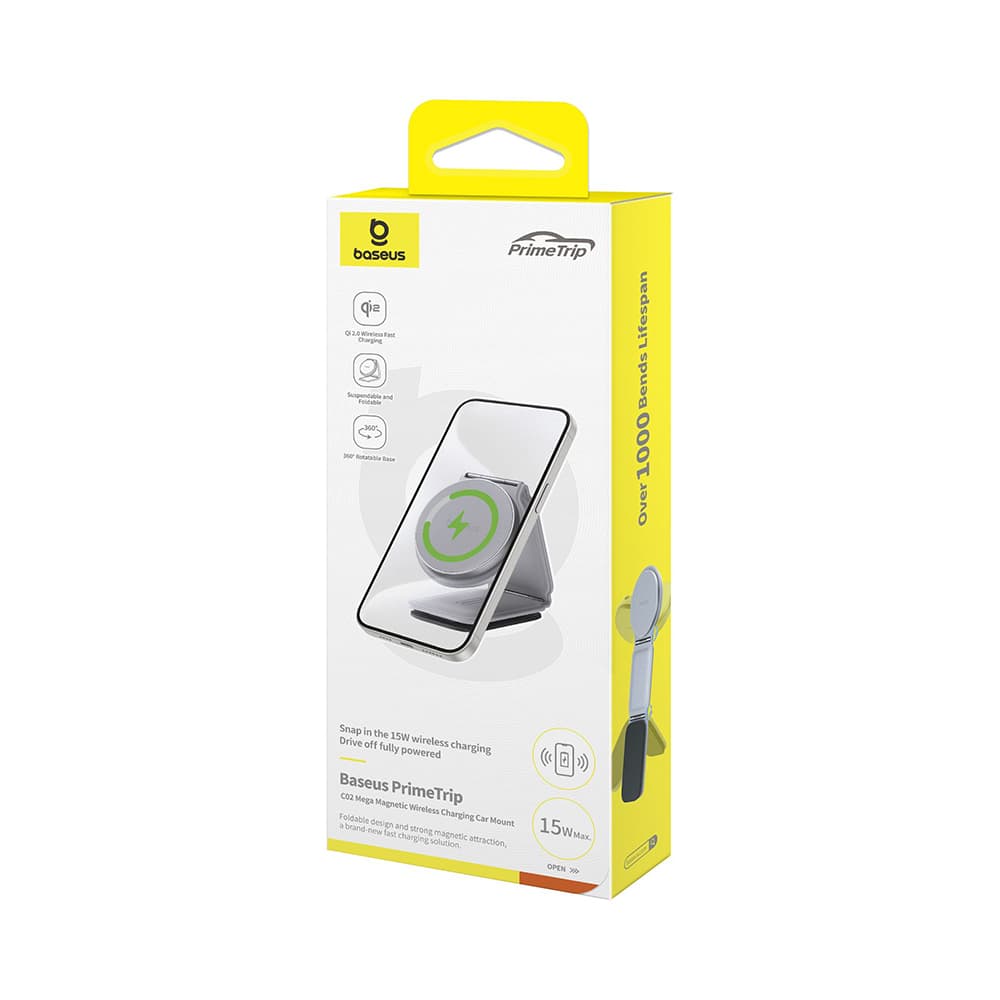 Baseus Car Holder s bezdrátovým nabíjením PrimeTrip C02 magnetický úchyt na palubní desku 15W matná šedá - náhled 5