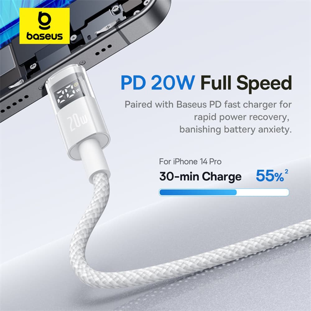Baseus Data Cable Display 2 Rychlonabíjecí Type-C na Lightning Digitální displej 20W 2m Měsíční bílá - náhled 5