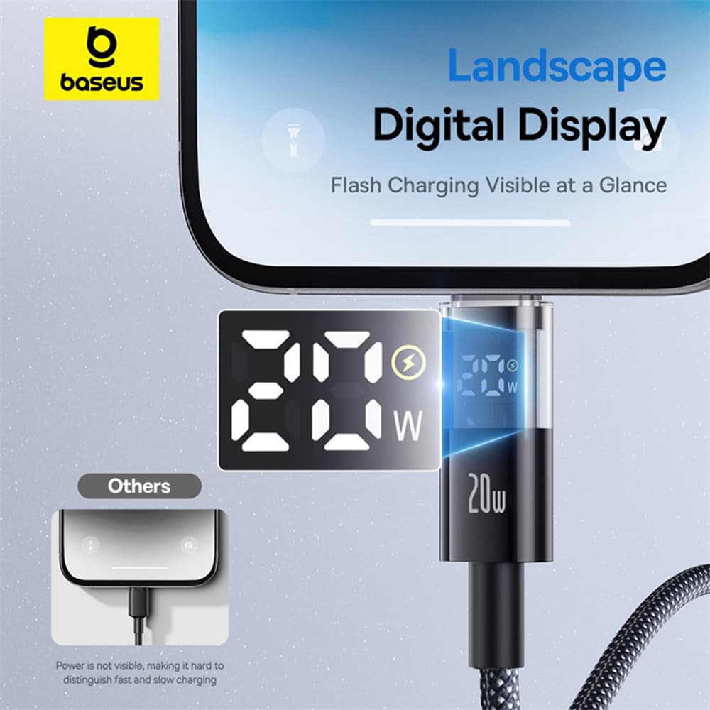 Baseus Data Cable Display 2 Rychlonabíjecí Type-C na Lightning Digitální displej 20W 1m Kosmická černá - náhled 5