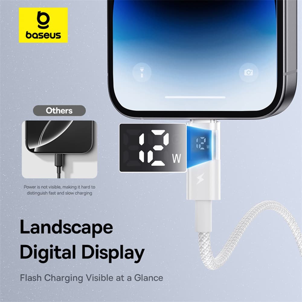 Baseus Data Cable Display 2 USB na Lightning Rychlé nabíjení Digitální displej 2.4A 1m Měsíční bílá - náhled 5