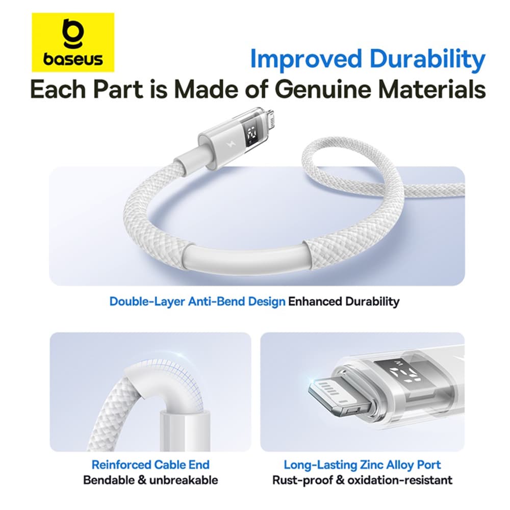 Baseus Data Cable Display 2 USB na Lightning Rychlé nabíjení Digitální displej 2.4A 2m Měsíční bílá - náhled 5