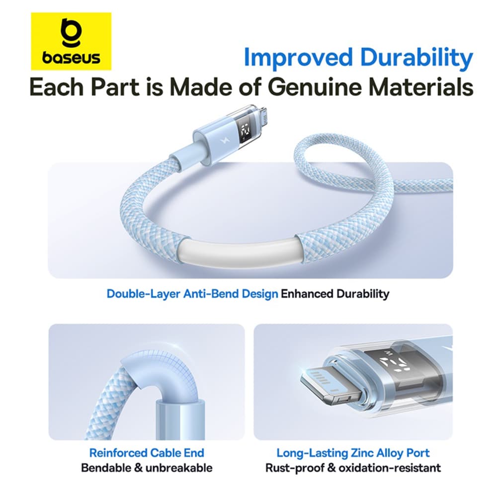 Baseus Data Cable Display 2 USB na Lightning Rychlé nabíjení Digitální displej 2.4A 2m modrá Galaxy - náhled 5