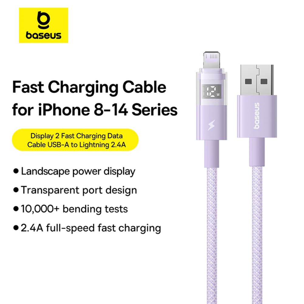 Baseus Data Cable Display 2 USB na Lightning Rychlé nabíjení 2m Fialová - náhled 5