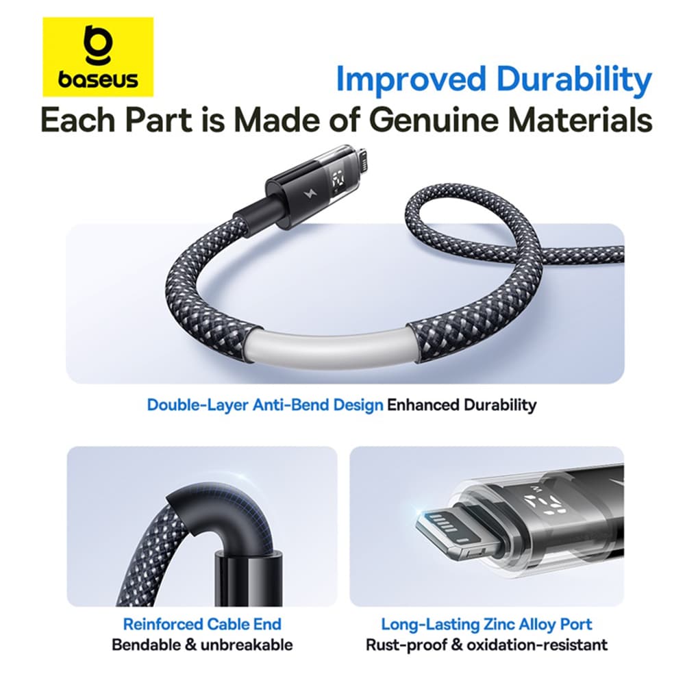 Baseus Data Cable Display 2 USB na Lightning Rychlé nabíjení Digitální displej 2.4A 2m Kosmická černá - náhled 5