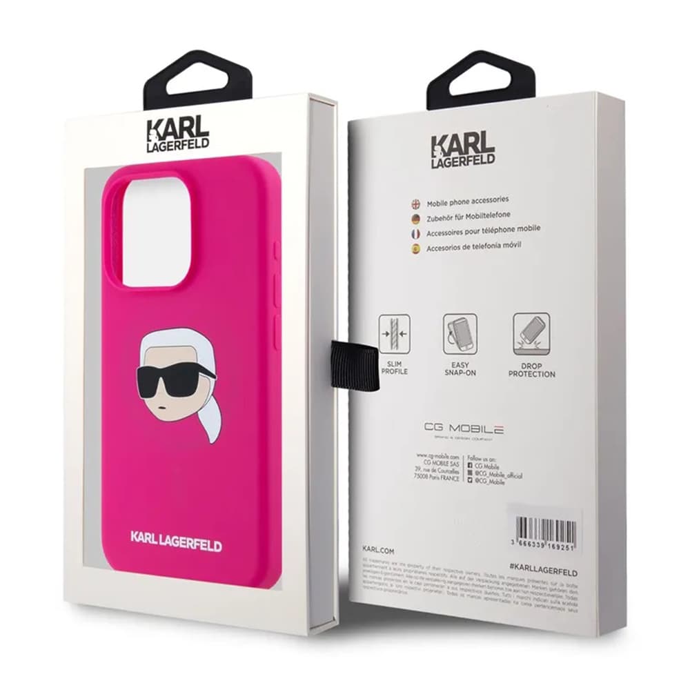 Karl Lagerfeld silicone MagSafe iPhone 15 Pro Max fuchsia Karl's Head - náhled 5
