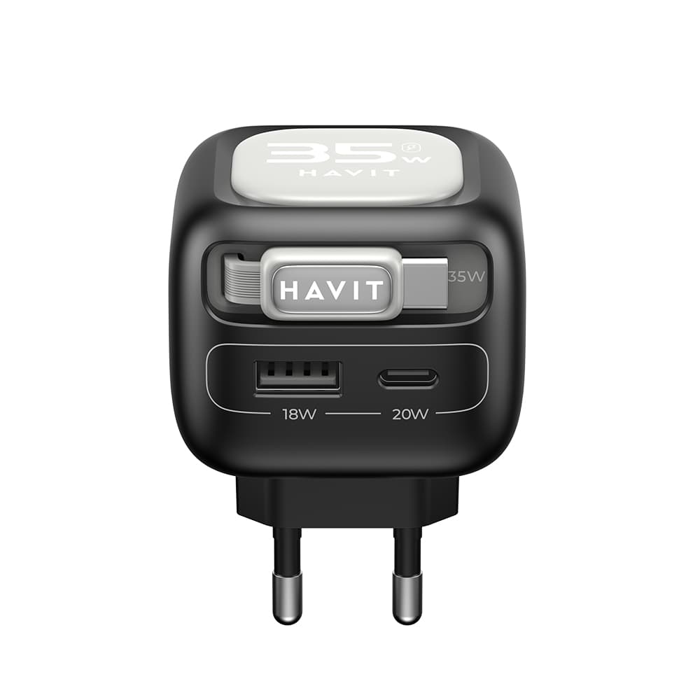 Nabíječka Havit UC251 EU s výsuvným kabelem Type-C USB GaN 35W černá šedá - náhled 5