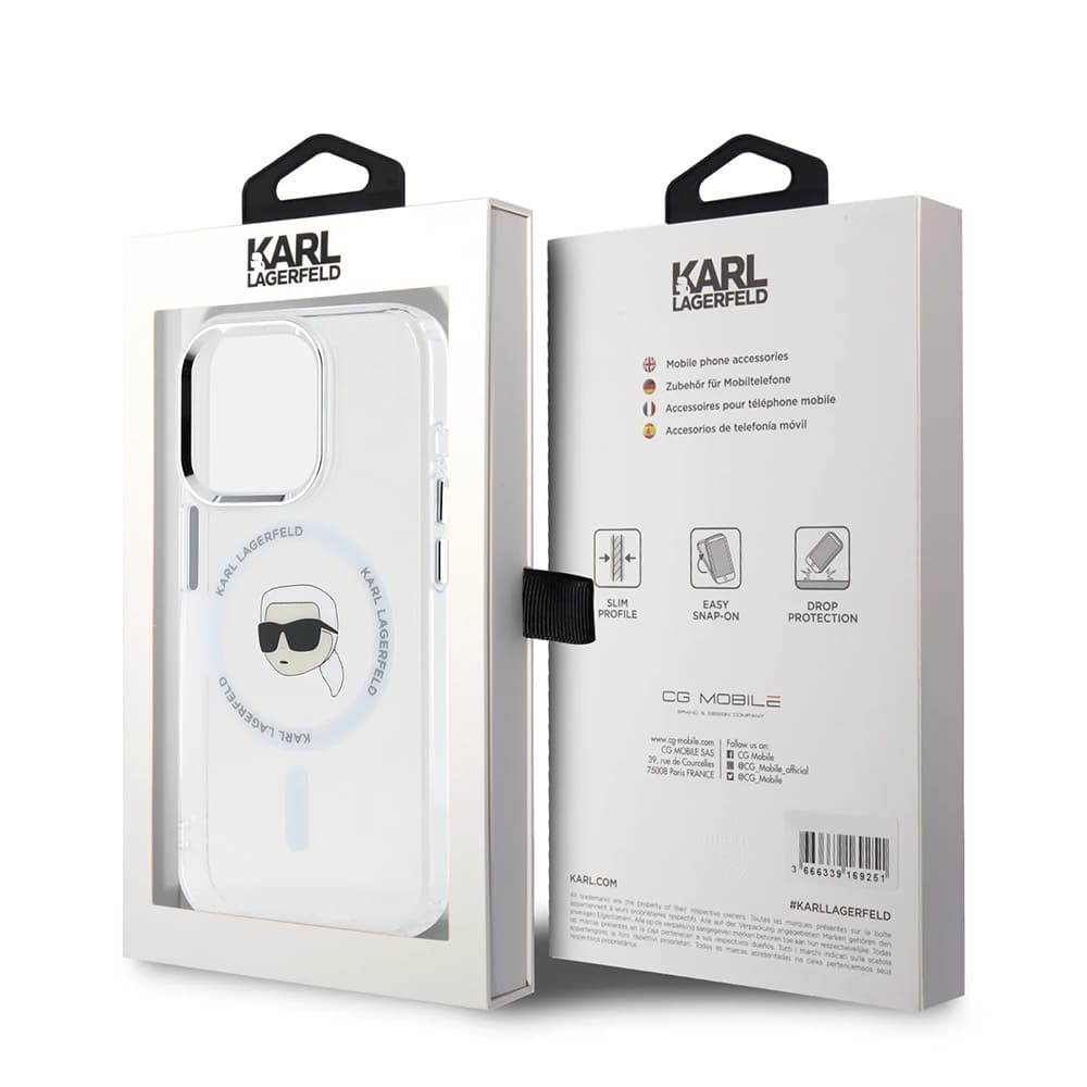 Karl Lagerfeld IML MagSafe iPhone 16 Pro Bílá Metalická Karlova Hlava - náhled 5