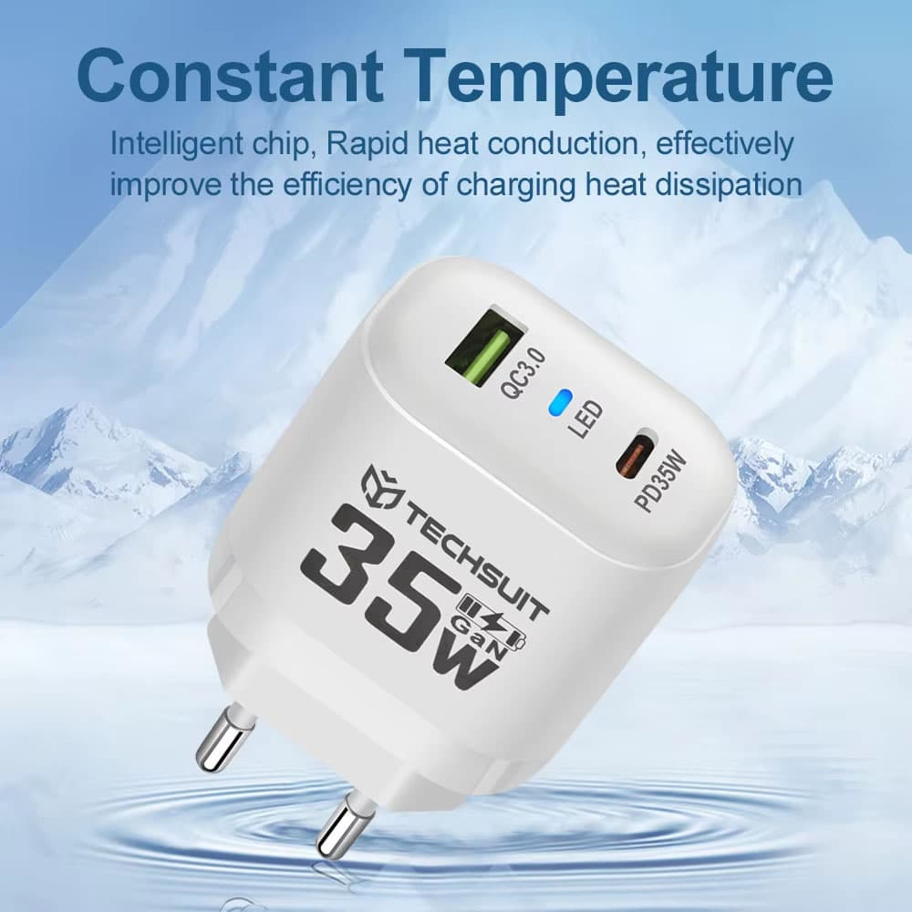 Nabíječka na zeď Techsuit Premium CHPD174 GaN USB QC3.0 Type-C PD35W bílá - náhled 5