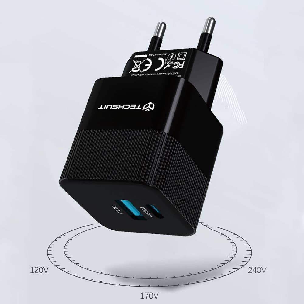 Nabíječka na zeď Techsuit Tiny Series CHPD216 GaN USB QC3.0 Type-C PD25W černá - náhled 5