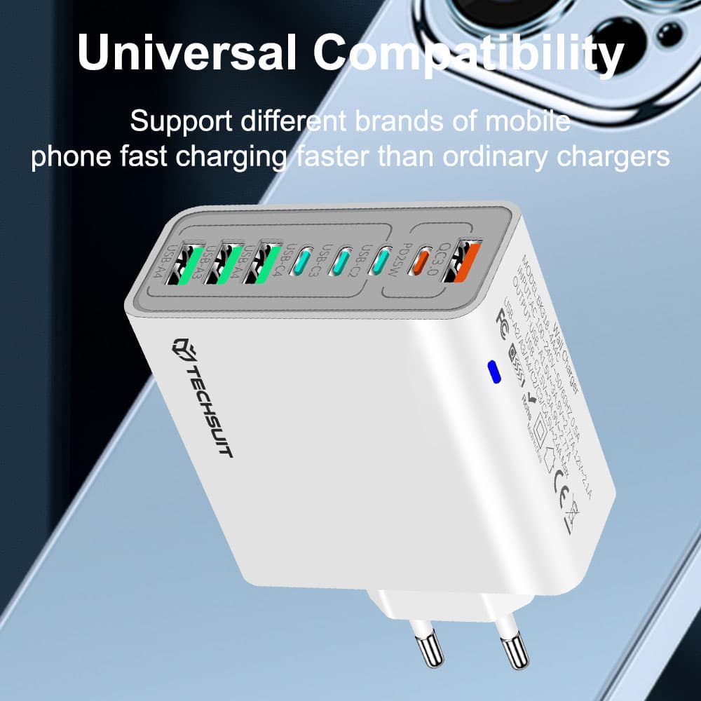 Techsuit Wall Charger CHPD224 4x USB 4x Type-C Rychlé nabíjení 65W Bílá - náhled 5