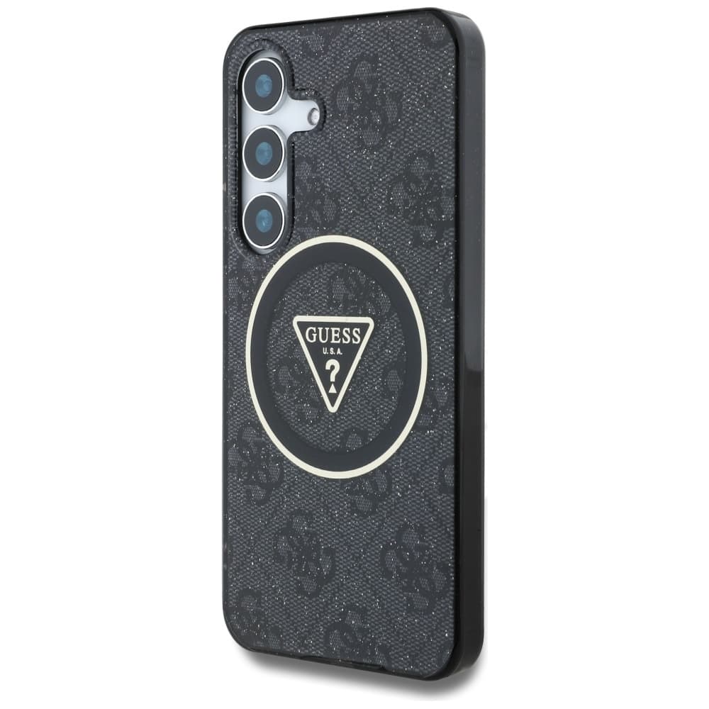 Guess IML Metal Glitter 4G Circle Triangle MagSafe Samsung Galaxy S25 černá - náhled 5