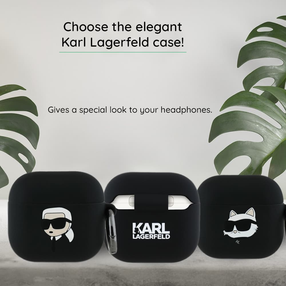 Karl Lagerfeld Silicone Karl&amp;Chaupette Head 3D pouzdro pro Apple AirPods 4 černé - náhled 5
