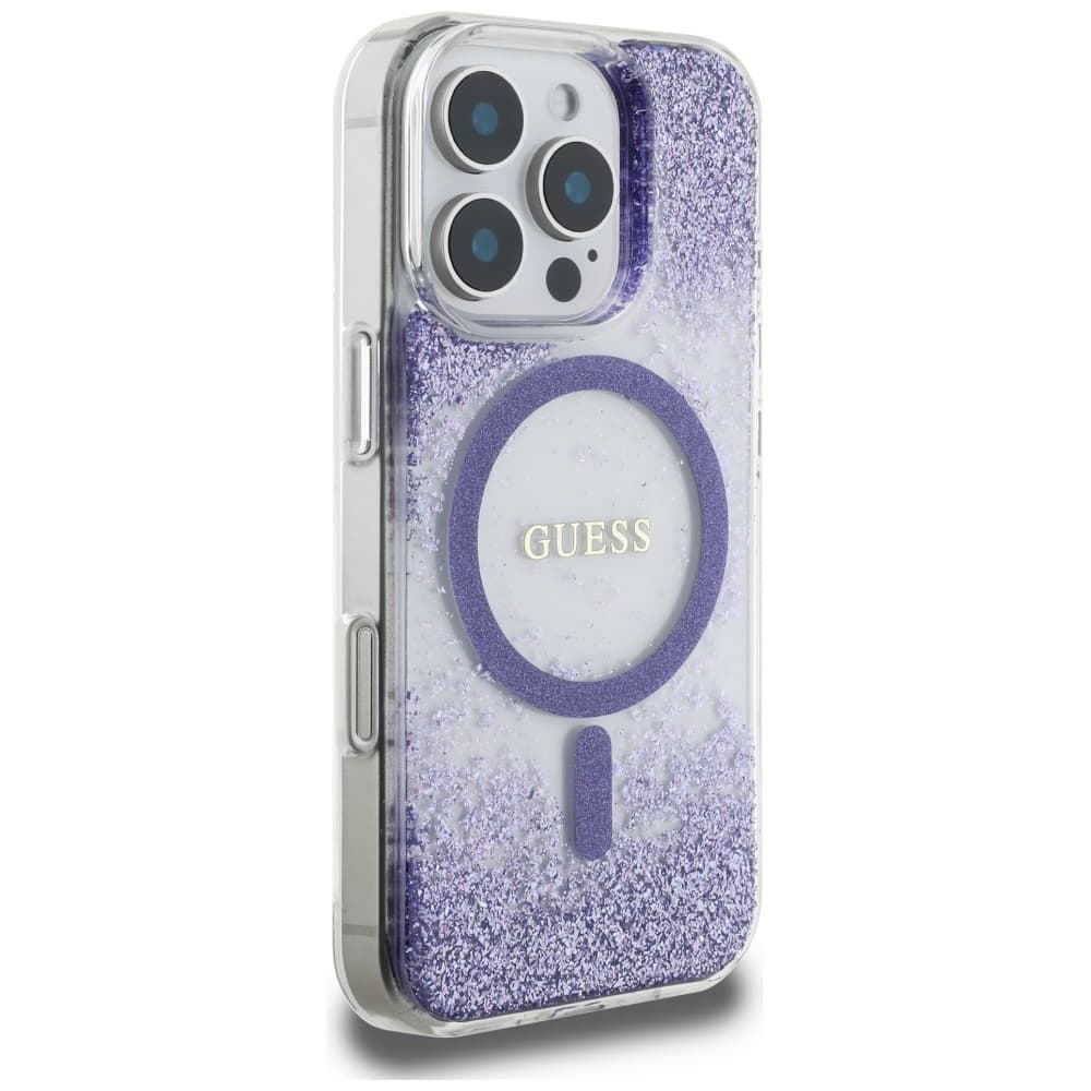 Guess Resin Bottom Glitter MagSafe pro iPhone 16 Pro fialová - náhled 5