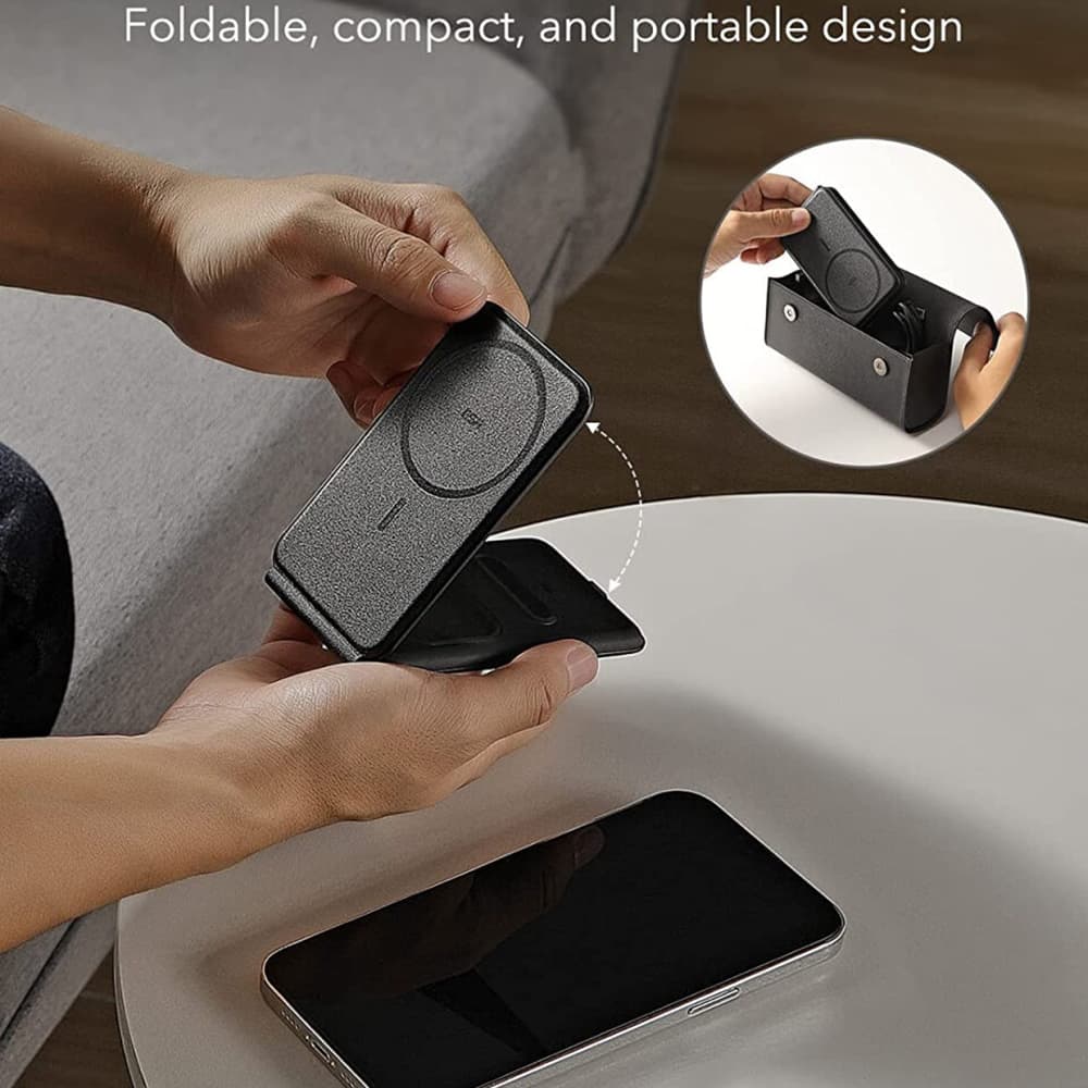 ESR Premium 3v1 cestovní bezdrátová nabíječka s taškou pro iPhone Apple Watch AirPods Qi2 15W černá - náhled 5