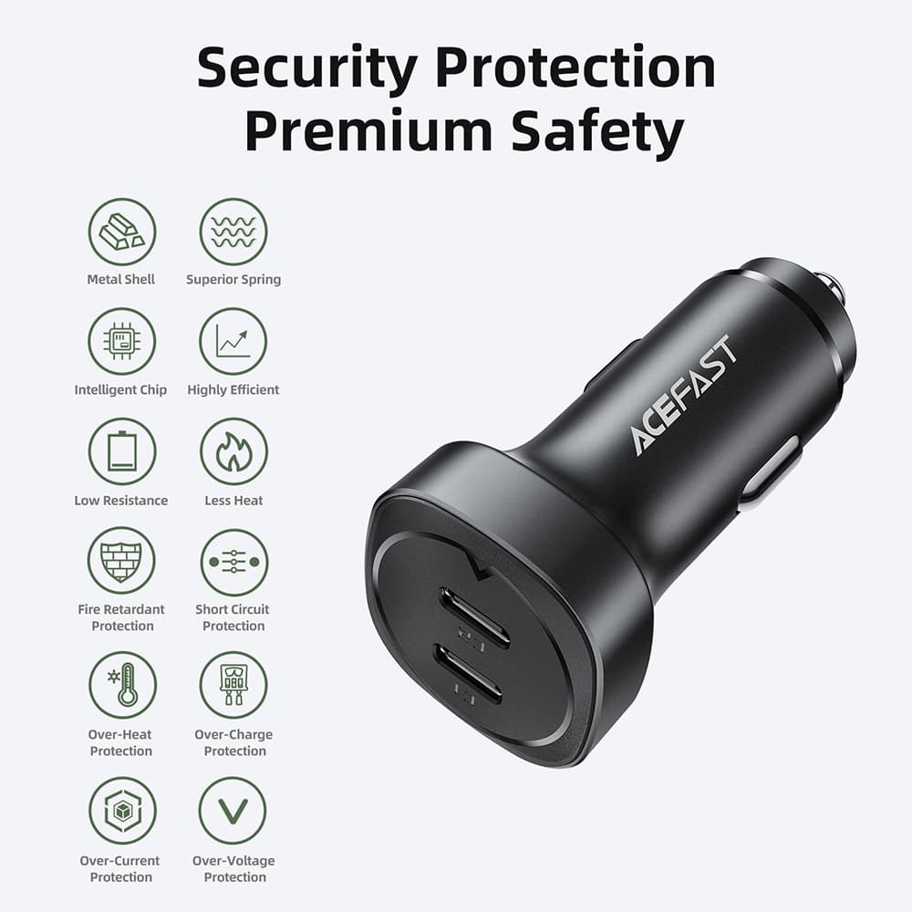 Acefast Car Charger B2 2x Type-C Dual PD Rychlonabíjení 72W Černá - náhled 5