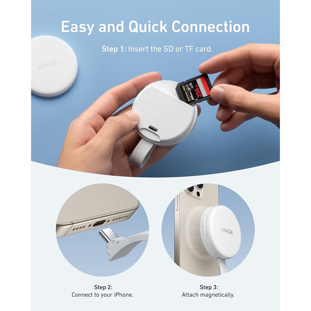Anker Memory Card Reader MagGo A83D1G21 pro Apple s USB-C adaptérem MagSafe přenos dat 312 MB/s bílý - náhled 5