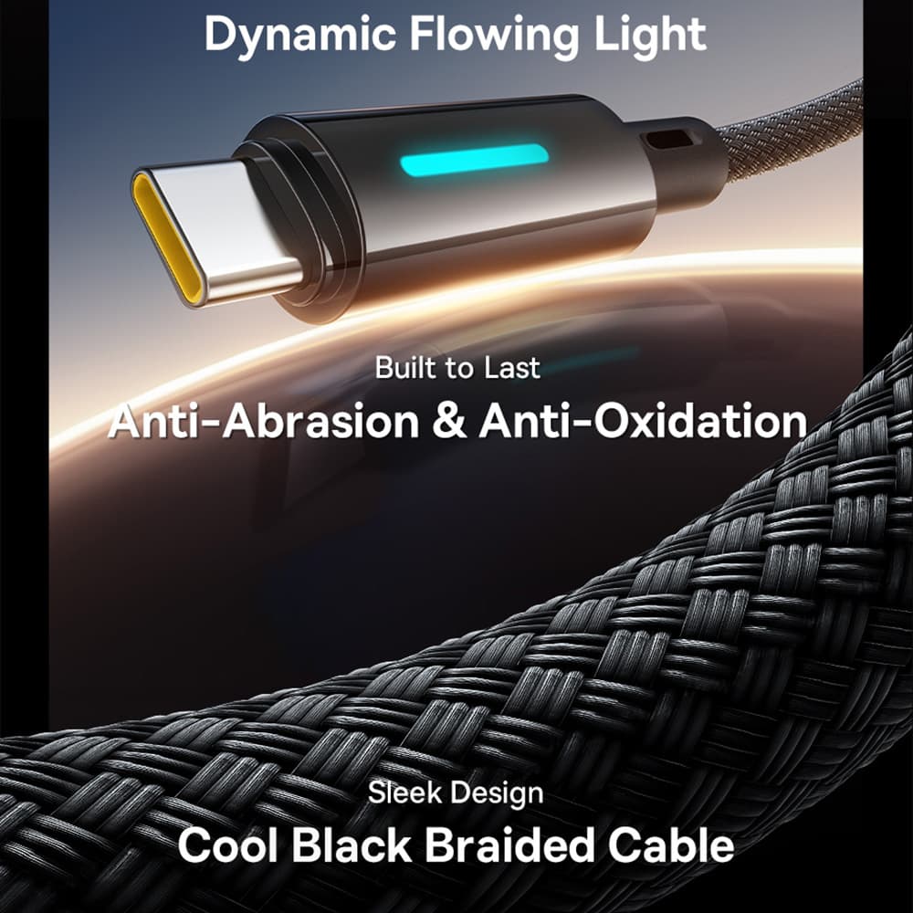 Baseus Data Cable Lit USB na Type-C 100W Rychlé nabíjení LED světlo Tlačítko 2m Kosmická černá - náhled 5