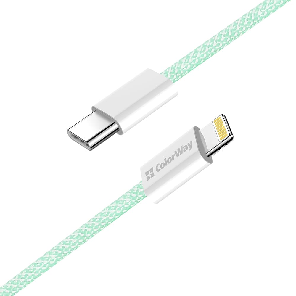 ColorWay Data Cable CW-CBPDCL061-G Type-C na Apple Lightning PD 27W 3A 480Mbps Nylon 1m zelená - náhled 5