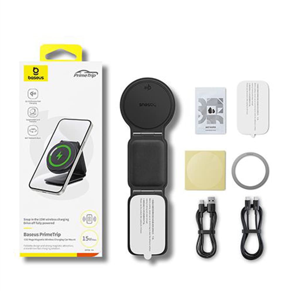 Baseus Car Holder s bezdrátovým nabíjením PrimeTrip C02 magnetický úchyt na palubní desku 15W měsíční bílá - náhled 5