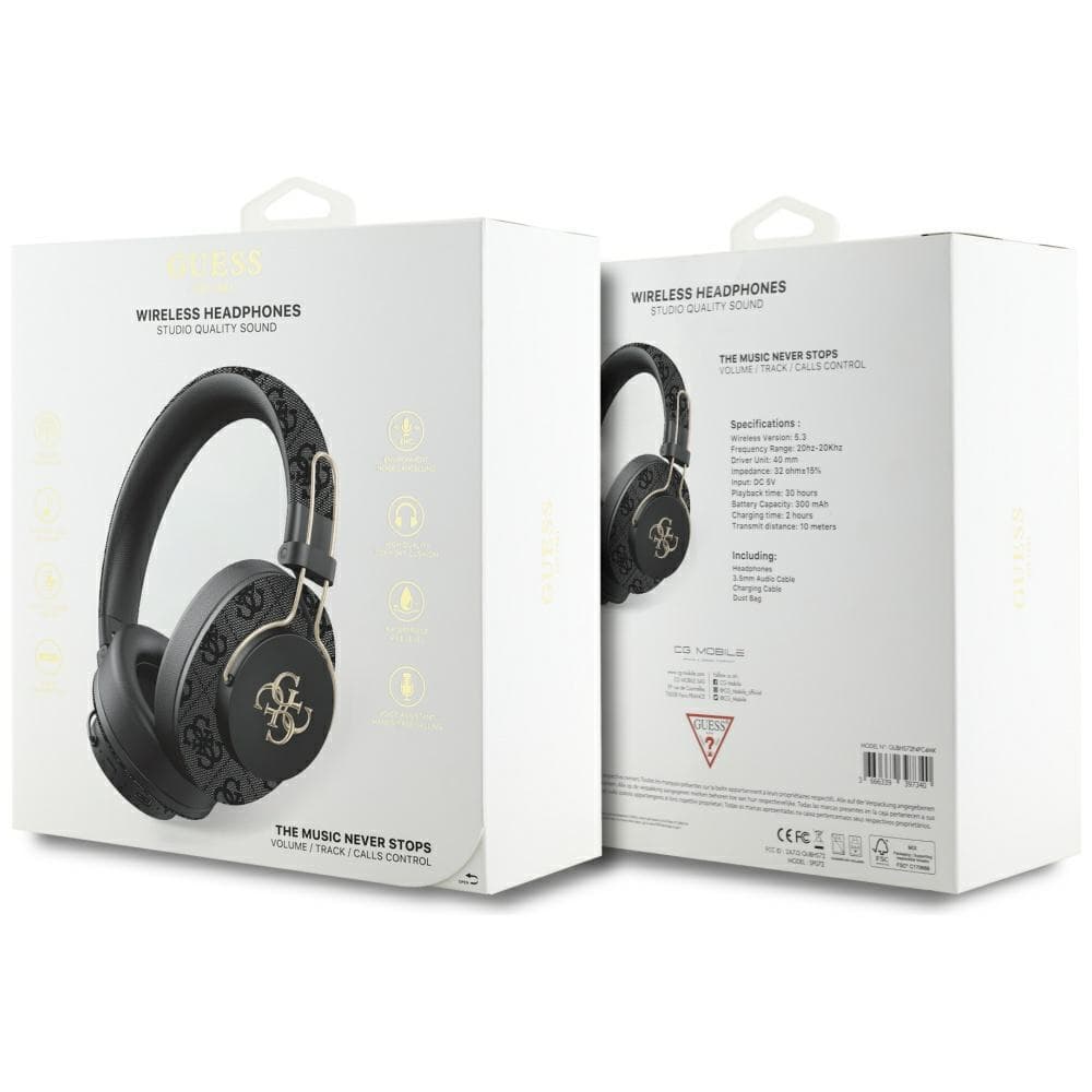 Guess Wireless Headphones 4G Metal Logo černá Bluetooth 5.3 ENC USB-C Eco-Leather On-ear 300mAh - náhled 5