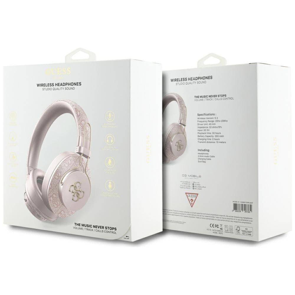 Guess Wireless Headphones 4G Metal Logo růžová Bluetooth 5.3 ENC USB-C Eco-Leather On-ear 300mAh - náhled 5