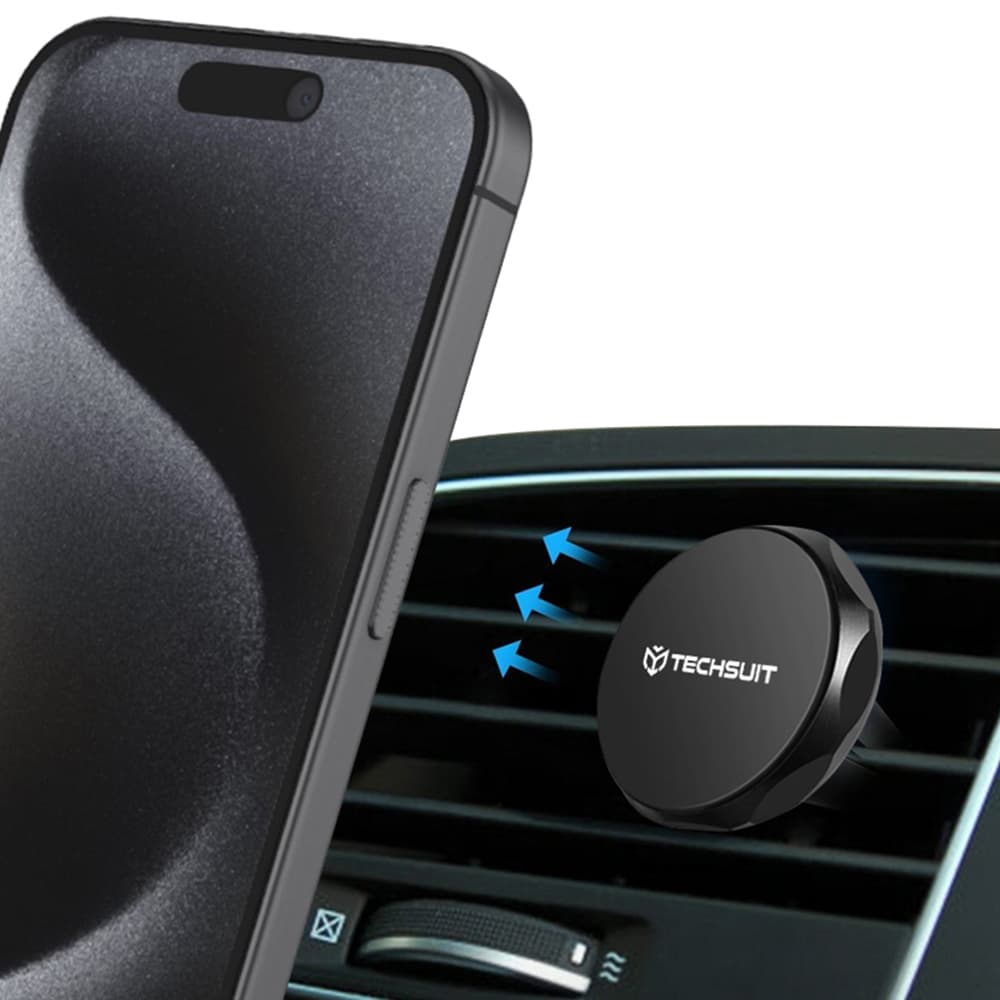 Techsuit Car Holder TinyGrip S9 do ventilace s kovovou destičkou silný magnet univerzální kompatibilita černá stříbrná - náhled 5