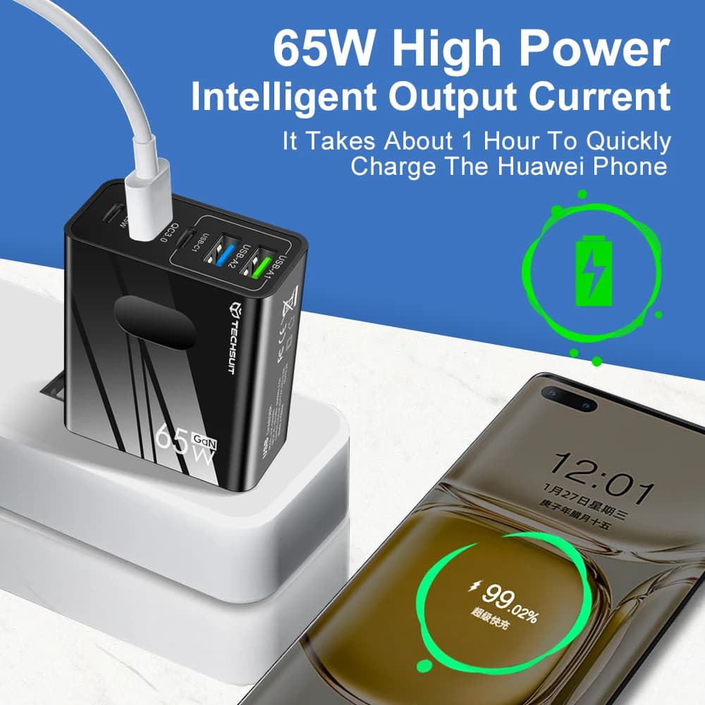 Nabíječka na zeď Techsuit PentaXPower 3x USB 2x Type-C 65W 1m černá - náhled 5