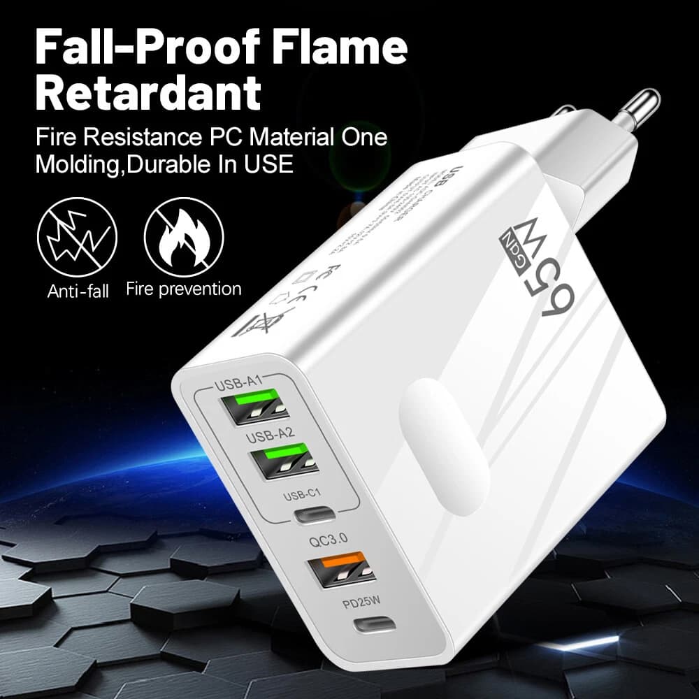 Techsuit Premium Wall Charger PentaXPower CHC1 3x USB 2x Type-C PD 25W 65W GaN Rychlé nabíjení Bílá - náhled 5