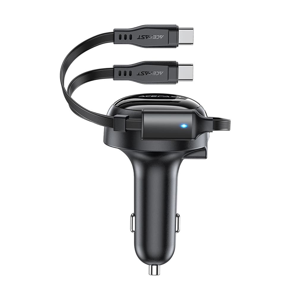 Acefast Car Charger B13 s navíjecím kabelem USB 2x Type-C 53W 70 + 15cm černá - náhled 5