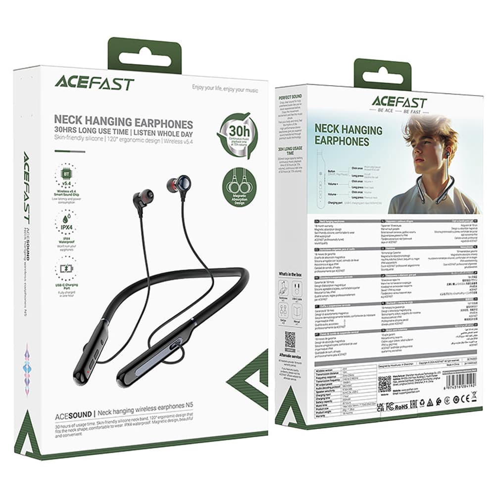 Acefast Bluetooth sluchátka N5 za krk černá - náhled 5