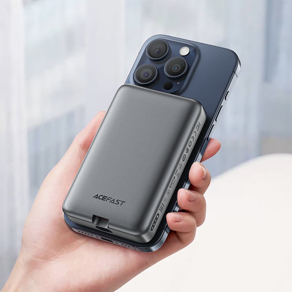 Acefast Magnetic Wireless Power Bank M10-10000 s kabelem Type-C černá - náhled 5