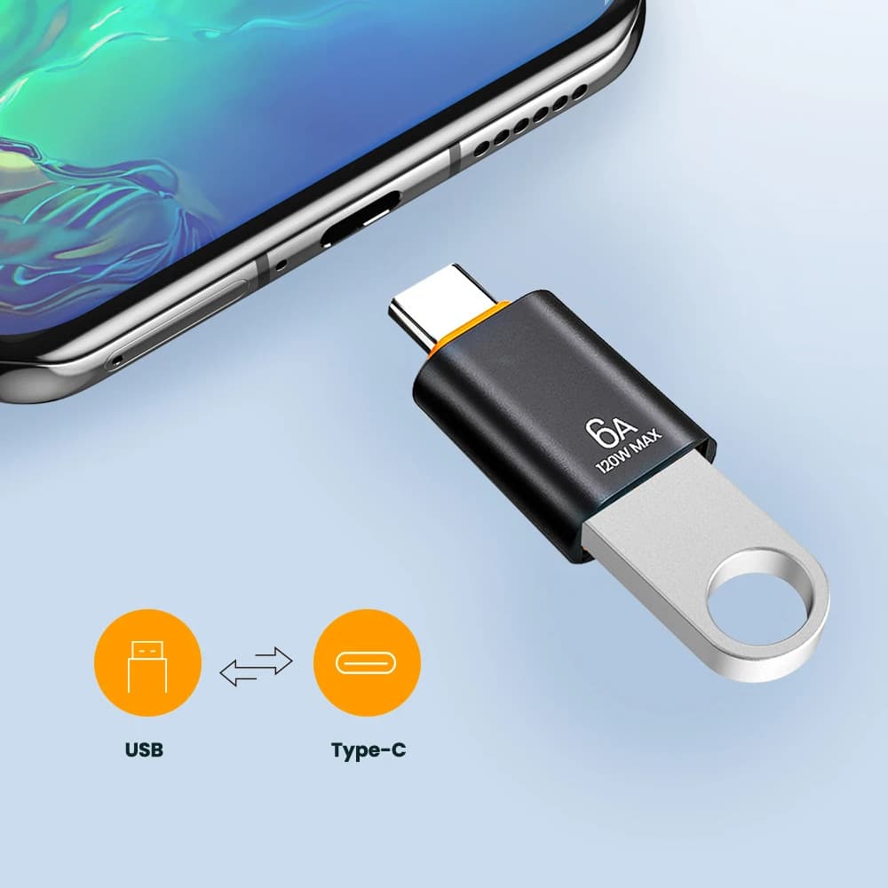 Techsuit Premium OTG Adaptér HyperPort (A2) USB na Type-C 5Gbps 6A 120W černá oranžová - náhled 5