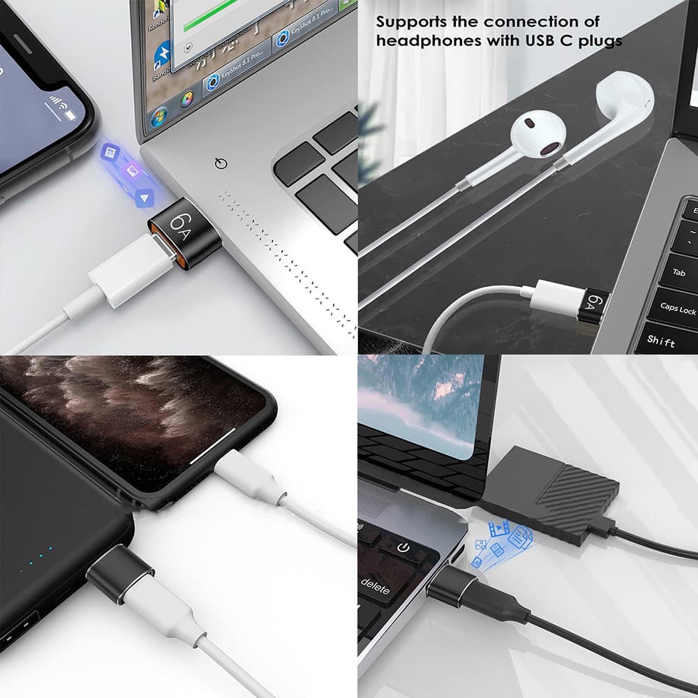 Techsuit Premium OTG Adaptér HyperPort (A4) Type-C na USB 5Gbps 6A 120W pro telefon černá oranžová - náhled 5