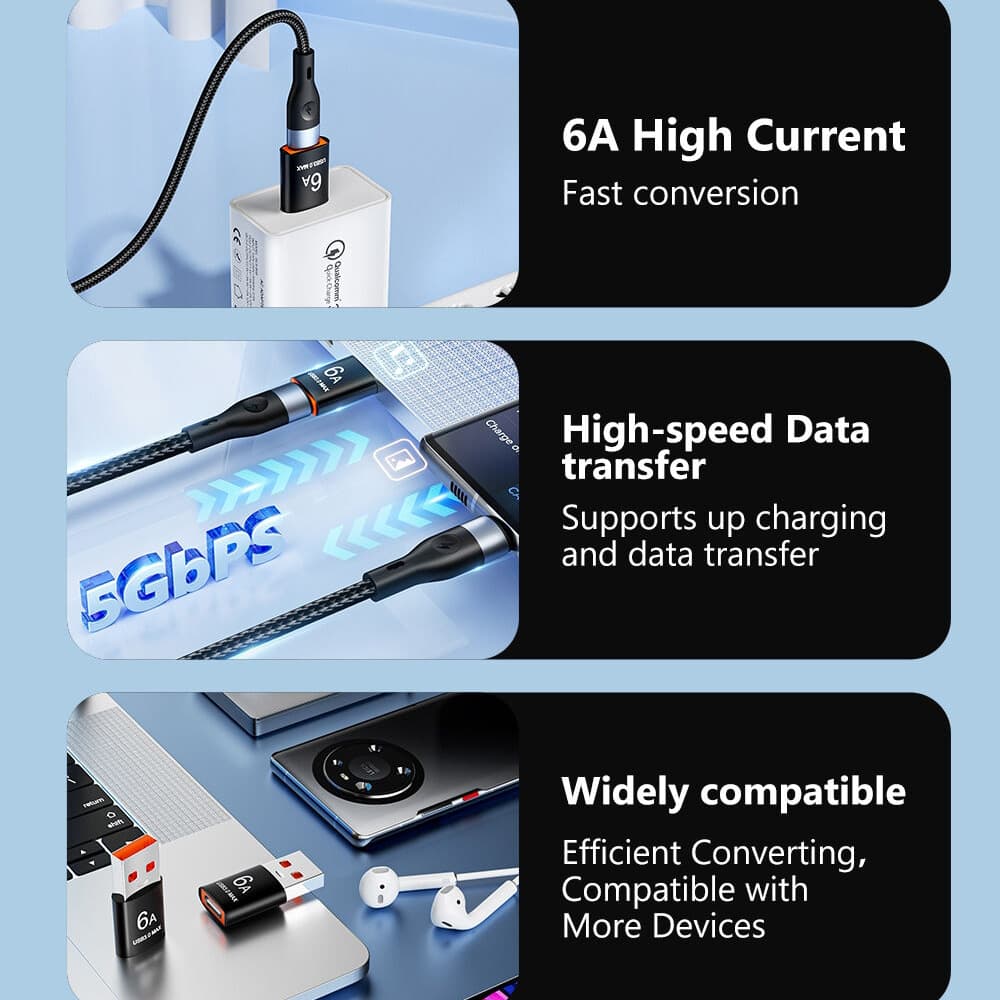 Techsuit Premium OTG Adaptér HyperPort (A5) Type-C na USB 6A 5Gbps černá oranžová - náhled 5