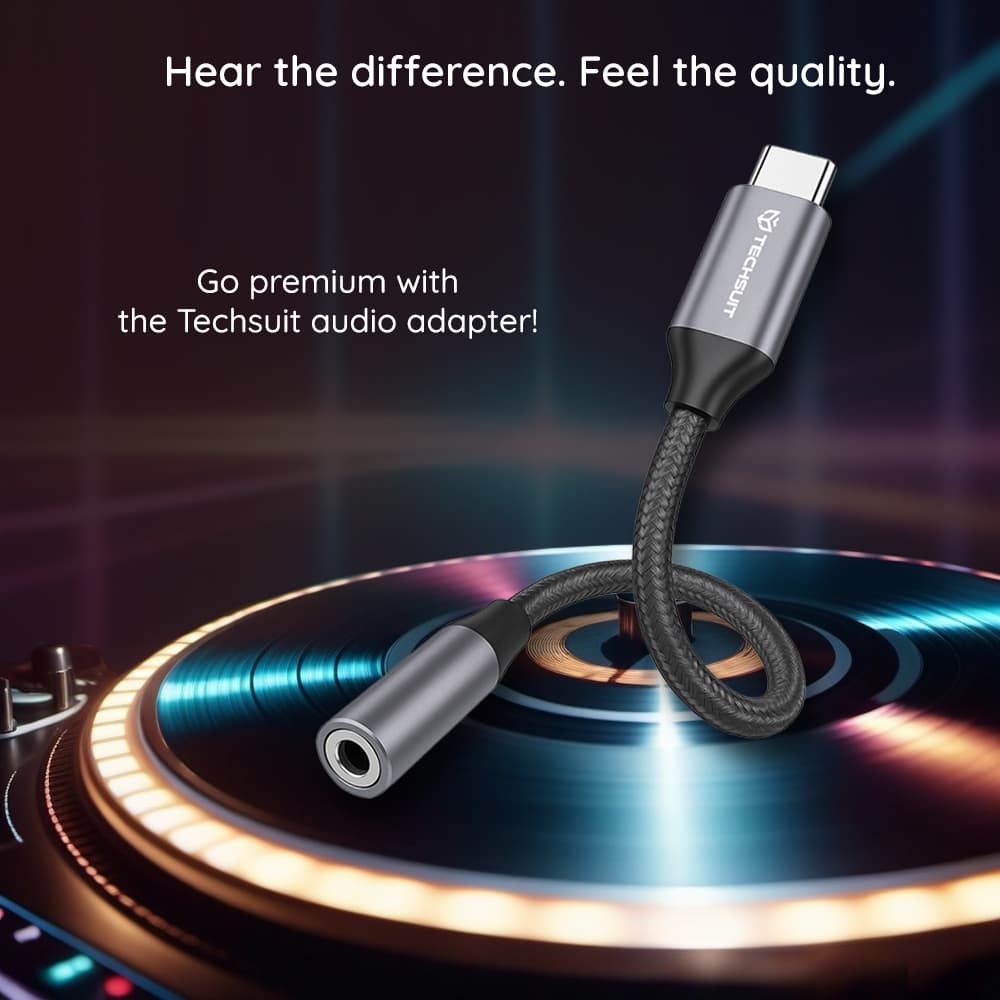 Techsuit 2ks Premium kabelový adaptér FuseXound AC12 Type-C na 3.5mm Jack šedý - náhled 5
