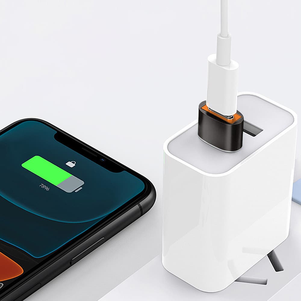 Techsuit Premium OTG Adaptér HyperPort (A7) Type-C na USB3.0 5Gbps 10A pro telefon černá oranžová - náhled 5