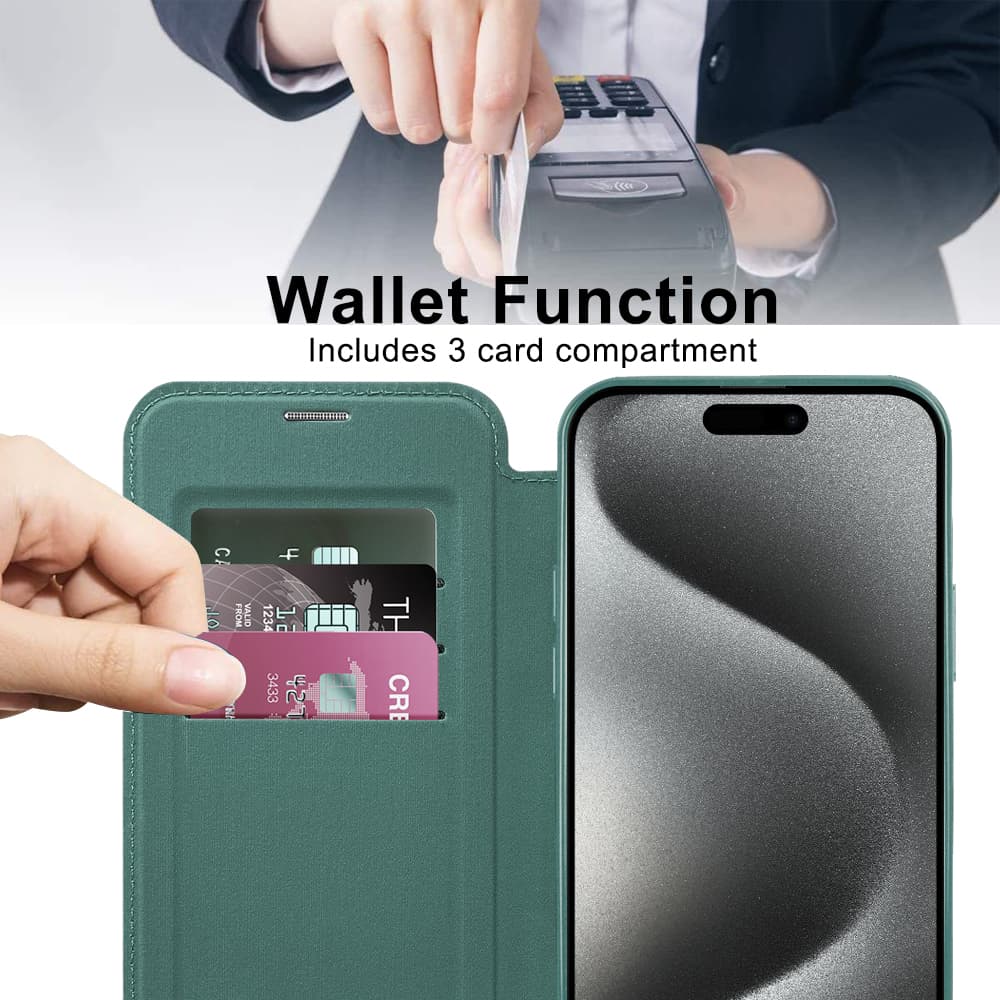Pouzdro na knihu Techsuit SmartMag pro iPhone 15 Pro zelené - náhled 5