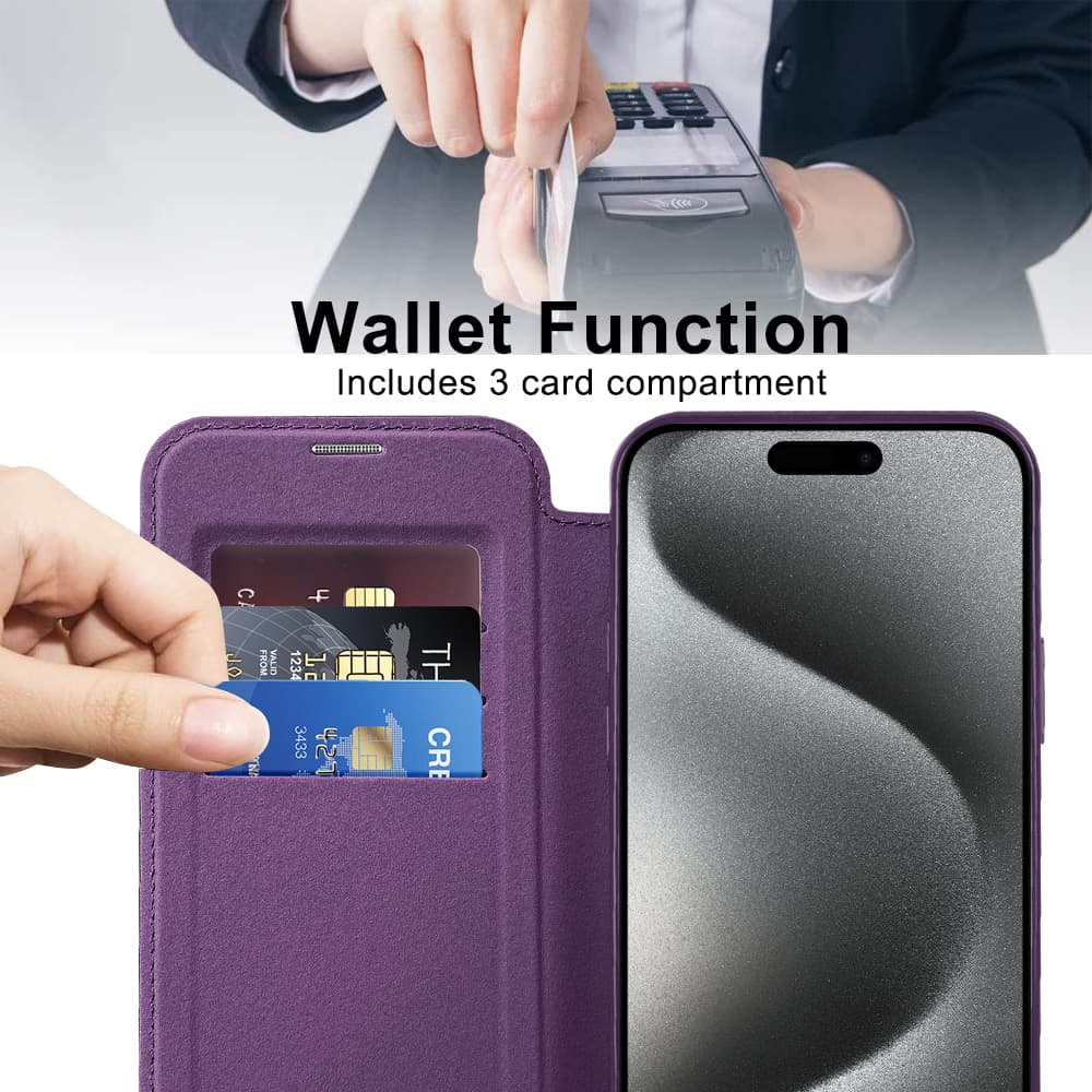 Pouzdro na knihu Techsuit SmartMag iPhone 15 Pro fialové - náhled 5