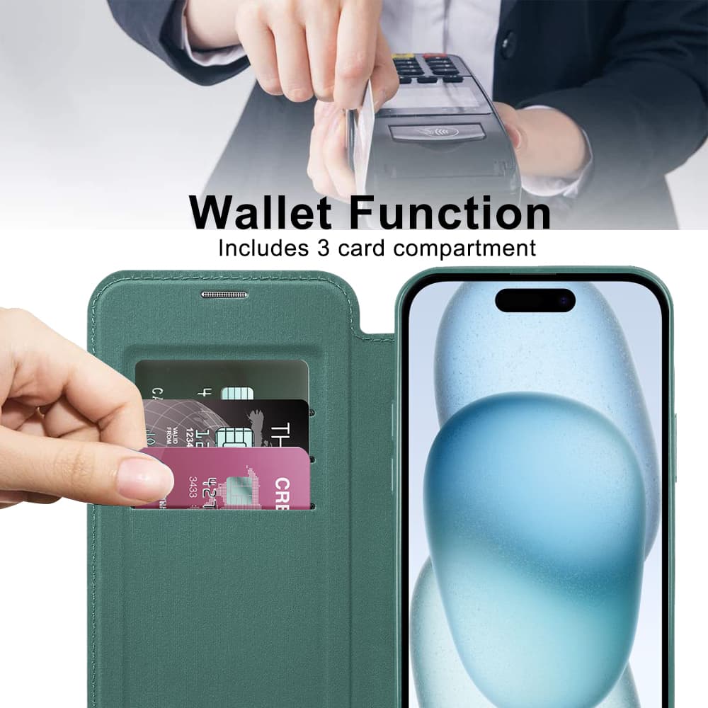 Pouzdro na knihu Techsuit SmartMag iPhone 15 zelené - náhled 5