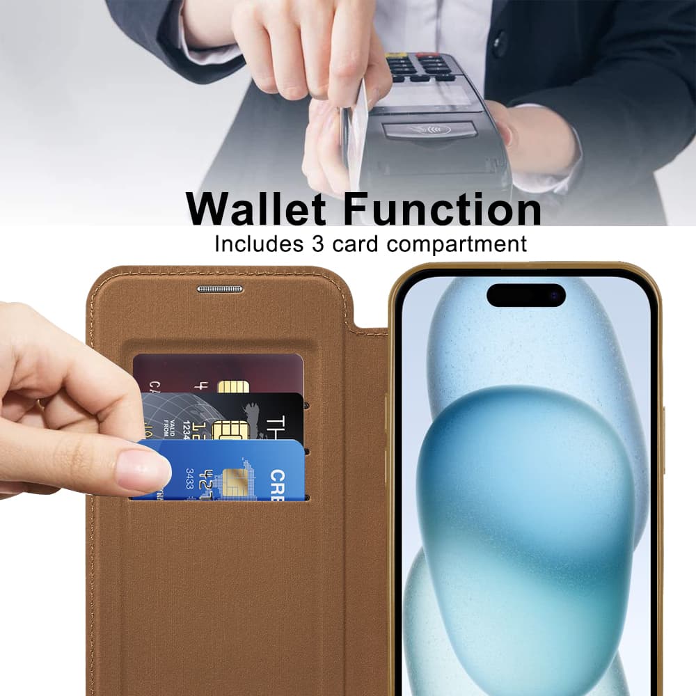Pouzdro na knihu Techsuit SmartMag pro iPhone 15 Plus hnědé - náhled 5