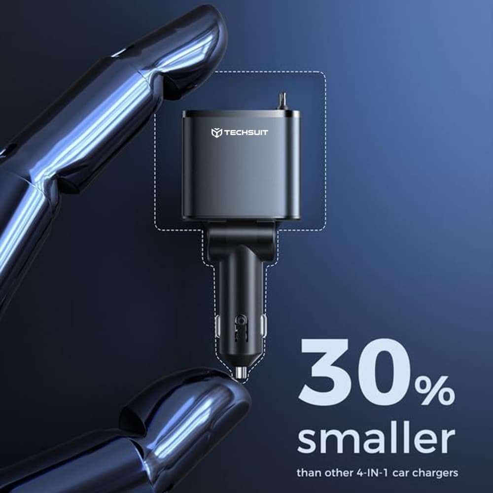 Techsuit Premium Car Charger NanoVoltX C1 s USB-C Lightning kabely šedý - náhled 5