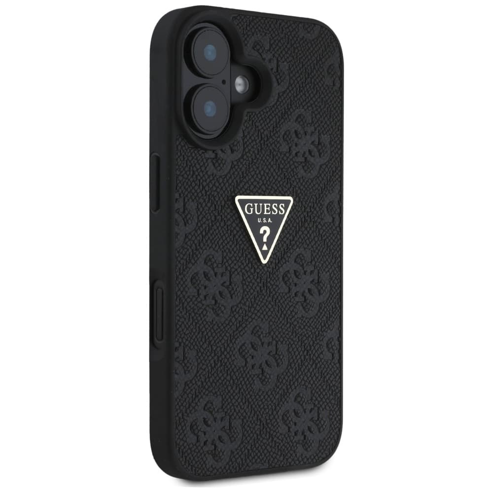 Guess Leather Hot Stamp 4G Pattern Triangle Metal Logo iPhone 16 černá - náhled 5