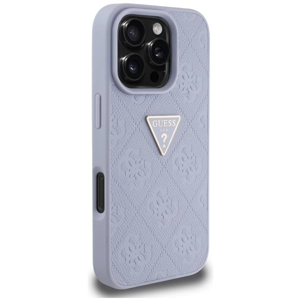 Guess Leather Hot Stamp 4G Pattern Triangle Metal Logo iPhone 16 Pro Max světle fialová - náhled 5