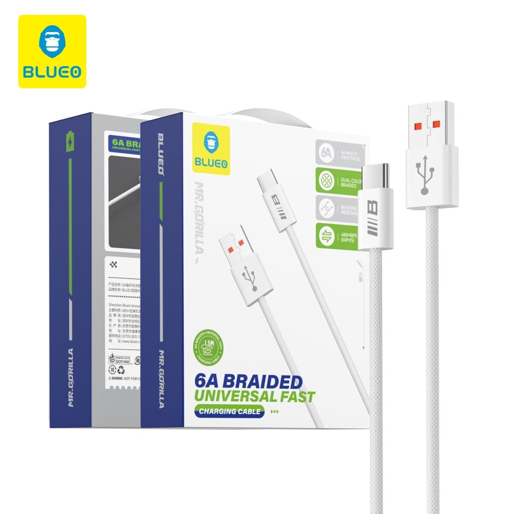 Blueo Datový kabel USB-A na Type-C pletený rychlonabíjecí 6A bílý - náhled 5