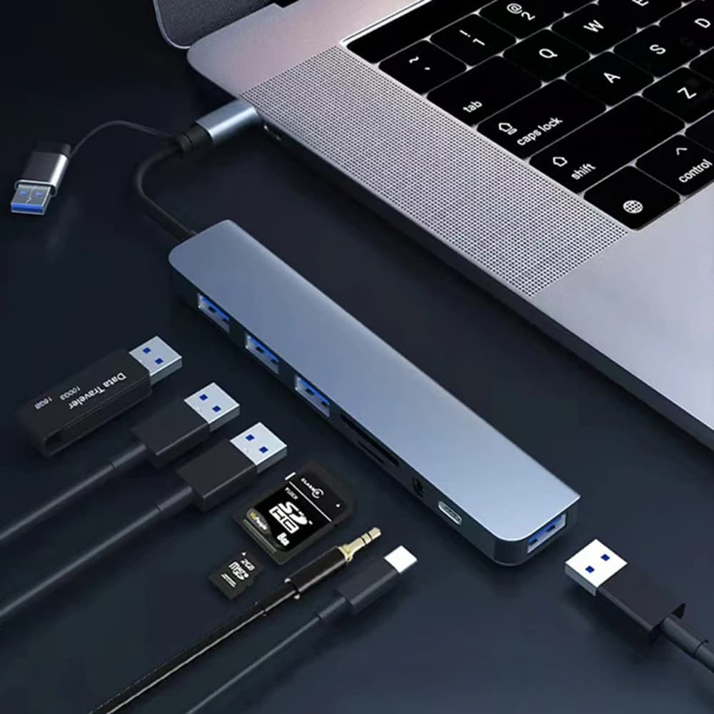 Techsuit Docking Station DataBridge 8 in 1 H9 USB Type-C šedá - náhled 5