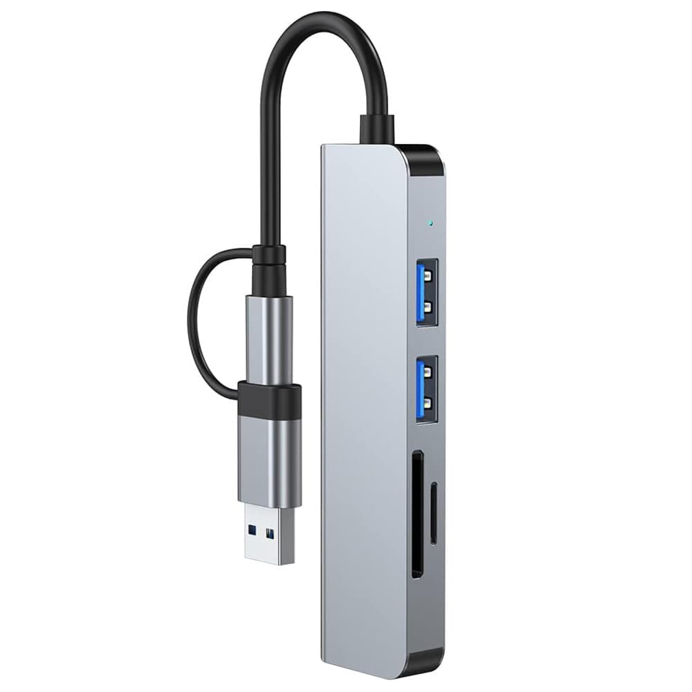 Techsuit Docking Station DataBridge 5 v 1 (H7) USB Type-C na USB 3.0 2x USB 2.0 SD/TF karta šedá - náhled 5