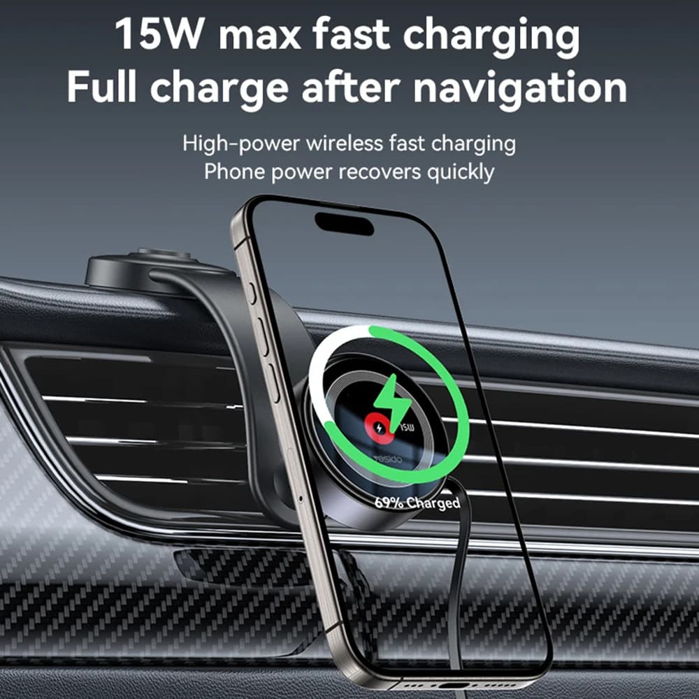Yesido Car Holder s bezdrátovým nabíjením C314 na palubní desku černý - náhled 5