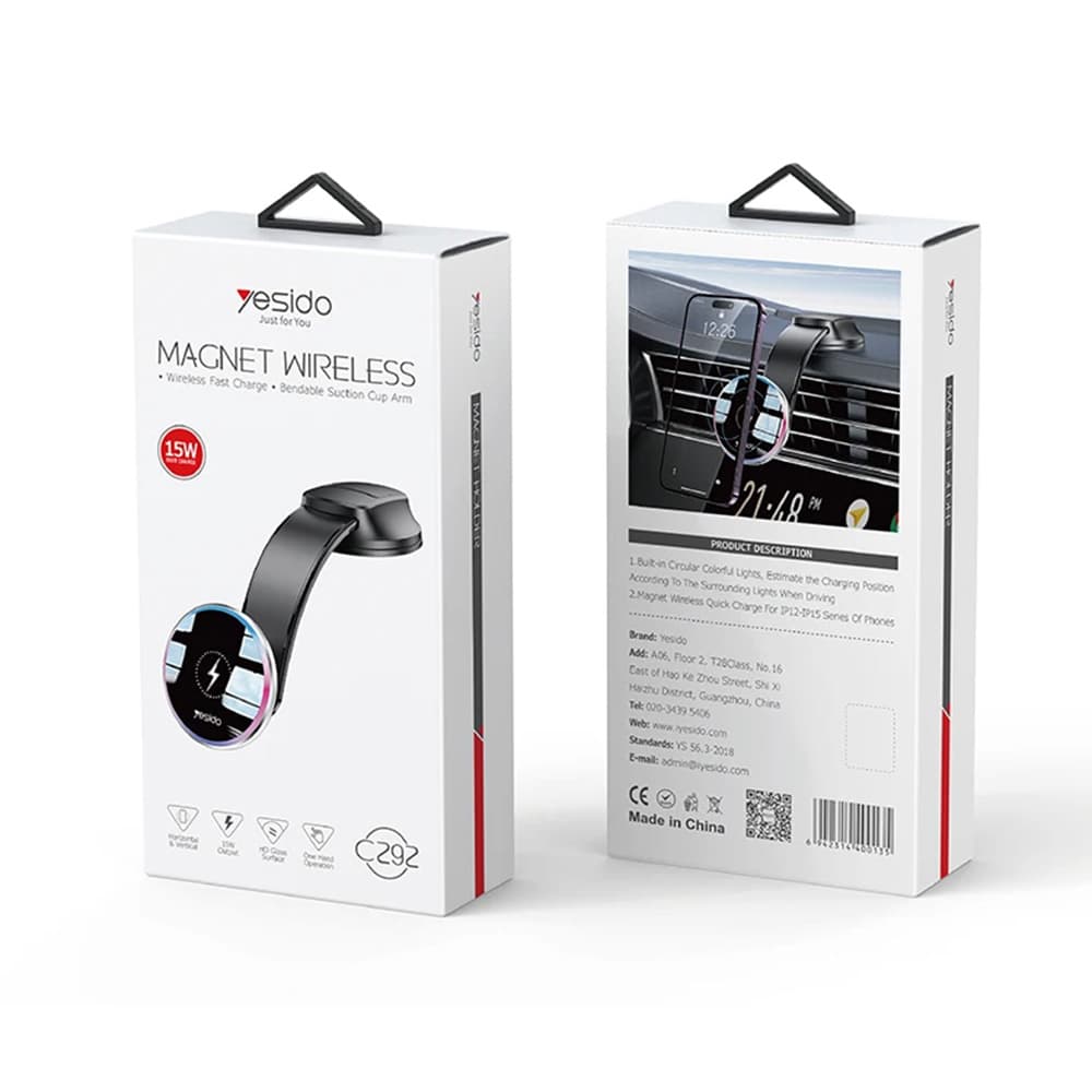 Yesido Car Holder s bezdrátovým nabíjením C292 na palubní desku černý - náhled 5